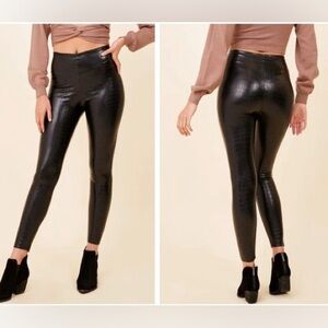 Black Croc Faux Leather Leggings